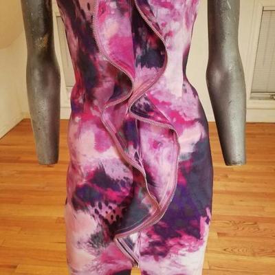 Samuel Dong purple tie dye body con metallic zipper dress