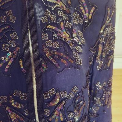 Vintage Cobalt blue silk embellished beads/sequins tunic open Jacket 