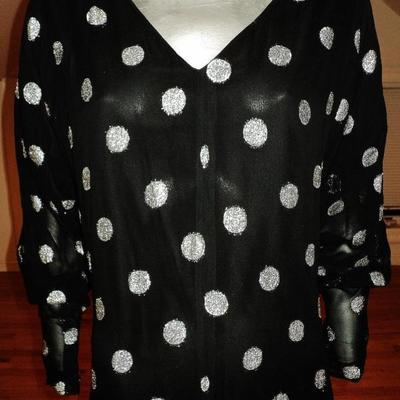 Vtg Charleston look dress silk chiffon silver lame' polka dot pleats