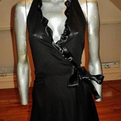 Vintage wrap 1970 gown knit ruffles satin ribbon side tie fluid