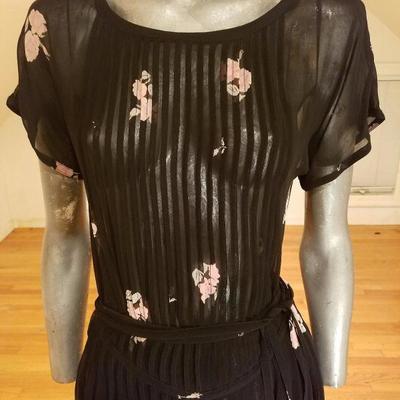 Vtg 1960's Albert Nipon silk floral painted skirt ensemble  w/Scarf 