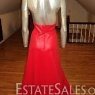  1960's Limited Edition Mr. Boots halter red liquid leather maxi dress gold loops