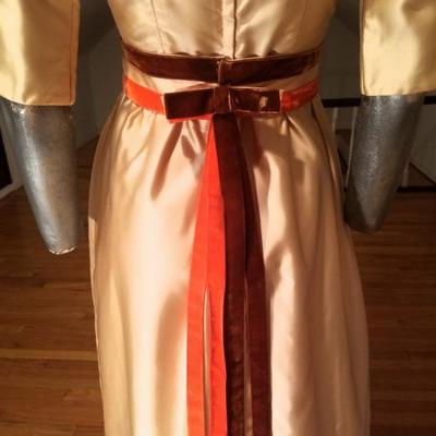 Vtg 1940's hand embroidered maxi gown velour belt/bow