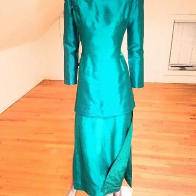 Vtg 1950-60's silk Cheongsam 3 piece ensemble pant skirt jacket metal zip