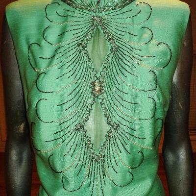 Vtg 1950's embellished silk shantung Cheongsam dress lined metal zipper