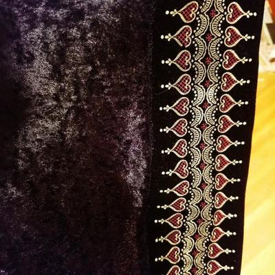 Vtg 1970's mexican burnout velvet Caftan with hood gold painted trim