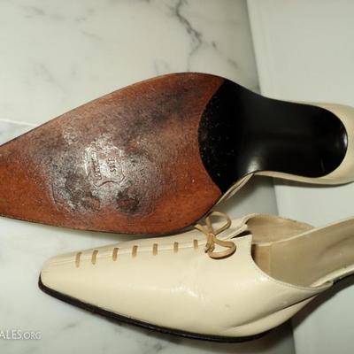 Stuart Weitzman authentic leather open back mules tie details