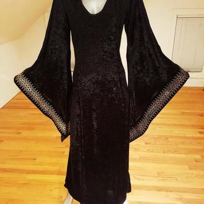 Vtg 1970's mexican burnout velvet Caftan with hood gold painted trim