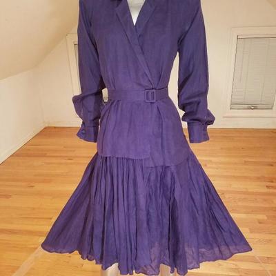 Vintage rare Morgane le Fay Couture Slate linen dress with belt 