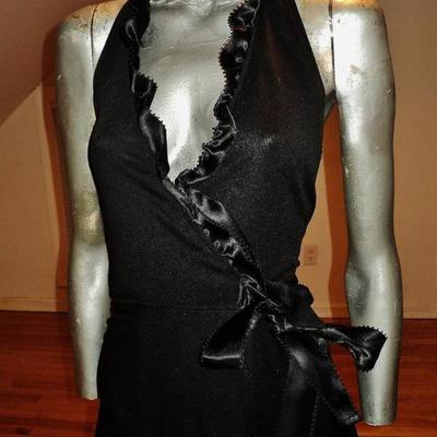 Vintage wrap 1970 gown knit ruffles satin ribbon side tie fluid