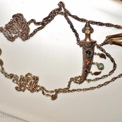   Weiss signed rare saber in scabbard/dagger/tassel necklace gold overlay Filigree
