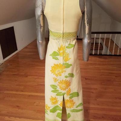  Vtg Alfred Shaheen signed 1960's flora hand printed maxi dress