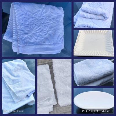 White bathroom lot towels and soap dishes 11 pc