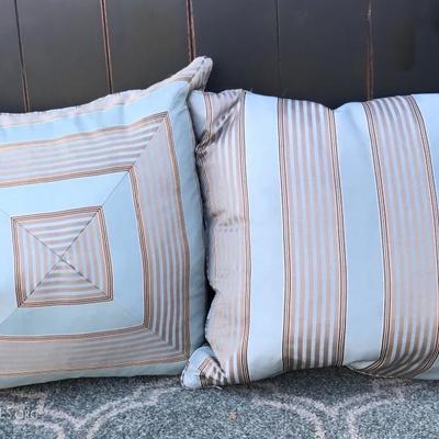 Pair of Blue tan pillows / down and satin feel