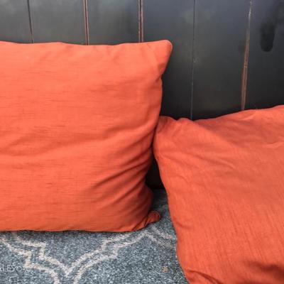 Pair Burnt Orange silk shantung down feel pillows 