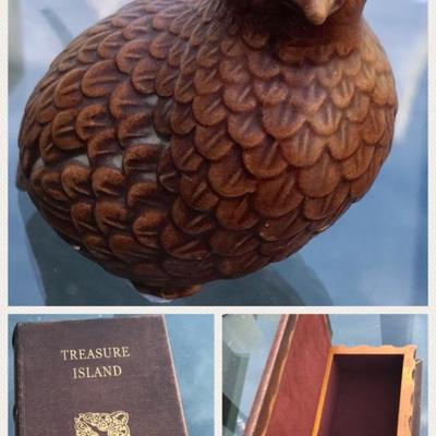 2 PC lot treasure island book box and bird decor
