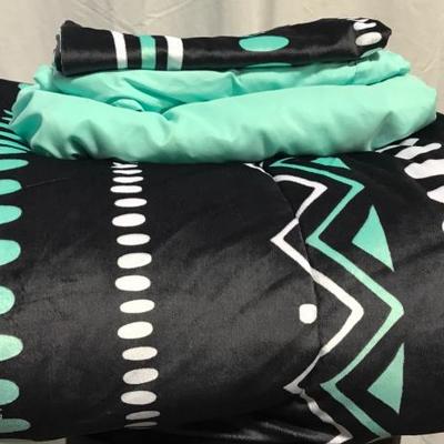 Blk teal twin comforter set sham and twin sheet 