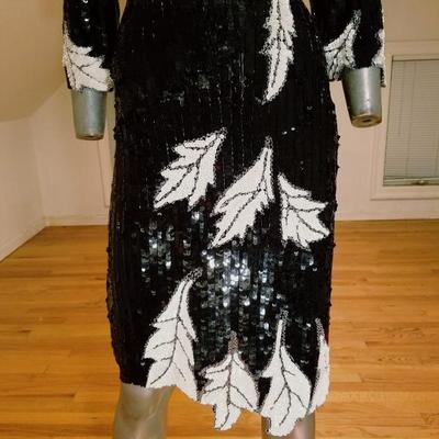 Vtg Flapper silk dress fully beaded sequined high low