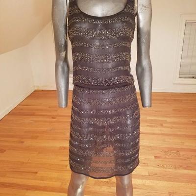 Vtg silk Layering silver beaded flapper dress bouffant