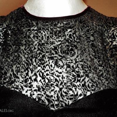 Vtg A J Bari velour midi charleston dress illusion sweetheart bodice