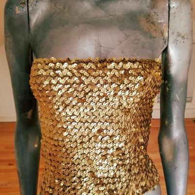 Vtg 1970's original Tube Top all Gold sequins embroidery