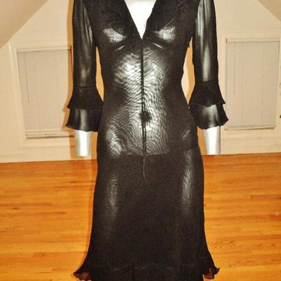 Moschino silk layering ruffled dress ribbon tie front poet look