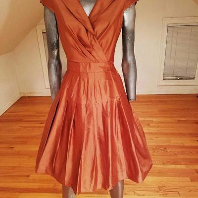 Kay Unger New York silk bronze wiggle dress tie back cross front