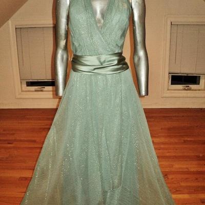 Vtg Oscar de la Renta Couture Runway wrap high low lurex silk dress ruffled rim