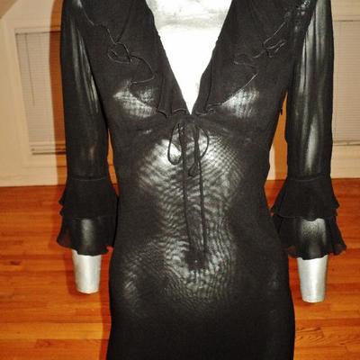 Moschino silk layering ruffled dress ribbon tie front poet look