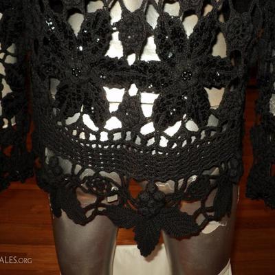 Vtg Hand crochet & macrame sequined beaded Opera layering Jacket
