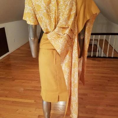 Vtg Swirl 1960's silk dress matching detailed reversible shawl