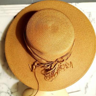 Vtg 1940's Mlle Arlette New York straw weaved wide brim hat 