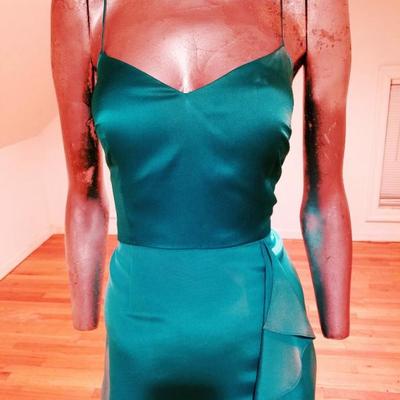 Vtg Kay Unger silk satin tie dye wiggle dress side ruffle