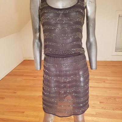 Vtg silk Layering silver beaded flapper dress bouffant
