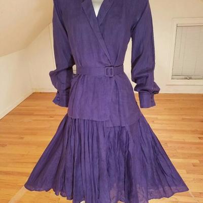 Vintage rare Morgane le Fay Couture Slate linen dress with belt 