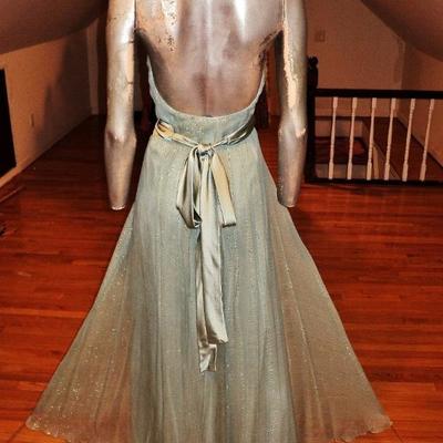 Vtg Oscar de la Renta Couture Runway wrap high low lurex silk dress ruffled rim
