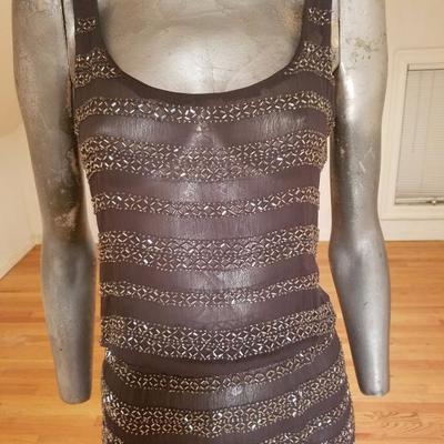 Vtg silk Layering silver beaded flapper dress bouffant