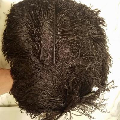 Victorian French Ostrich feather large fan bakelite sticks