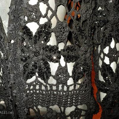 Vtg Hand crochet & macrame sequined beaded Opera layering Jacket