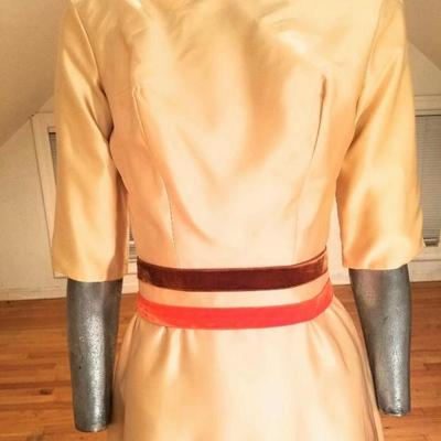 Vtg 1940's hand embroidered maxi gown velour belt/bow