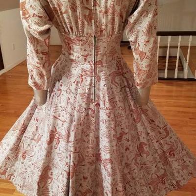 Vtg  MGM star Elaine Ravell Estate rare 1950 Mr. Mort silk whimsical sweep dress