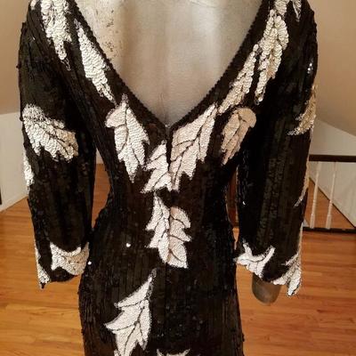 Vtg Flapper silk dress fully beaded sequined high low