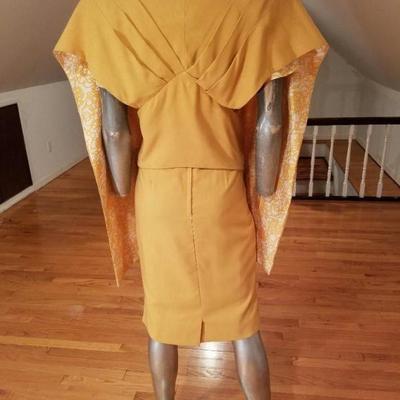 Vtg Swirl 1960's silk dress matching detailed reversible shawl