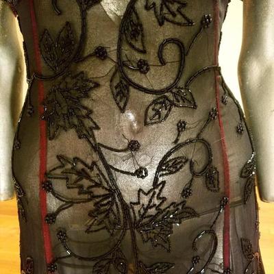 Vtg silk fully onyx beaded Regency layering gown full fluid