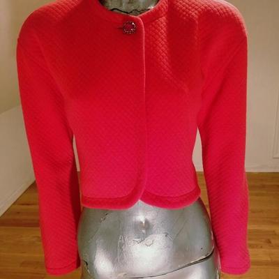 Vtg Prada Couture Milano quilted Bolero red orange Jacket with ruby button Italy