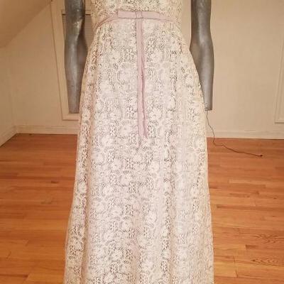 Vtg 1930's French Empire gown point de gaze dentelle lavender bows