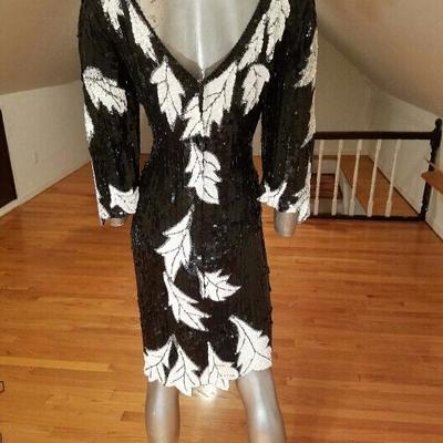 Vtg Flapper silk dress fully beaded sequined high low