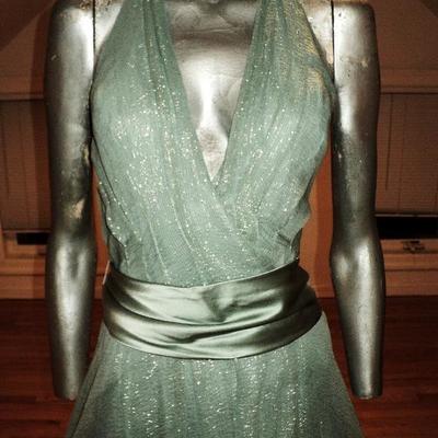 Vtg Oscar de la Renta Couture Runway wrap high low lurex silk dress ruffled rim