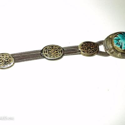 Vtg 1940-50"s old silver Scarab beetle bracelet filigree embossed from Rgypt