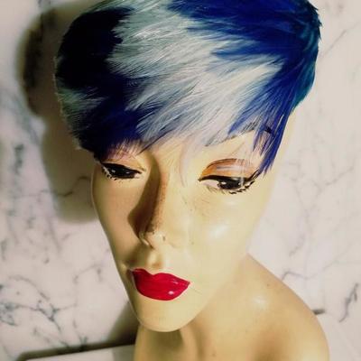 Vtg 1950's Ostrich feathers Pillbox hat Azul Blue hard net